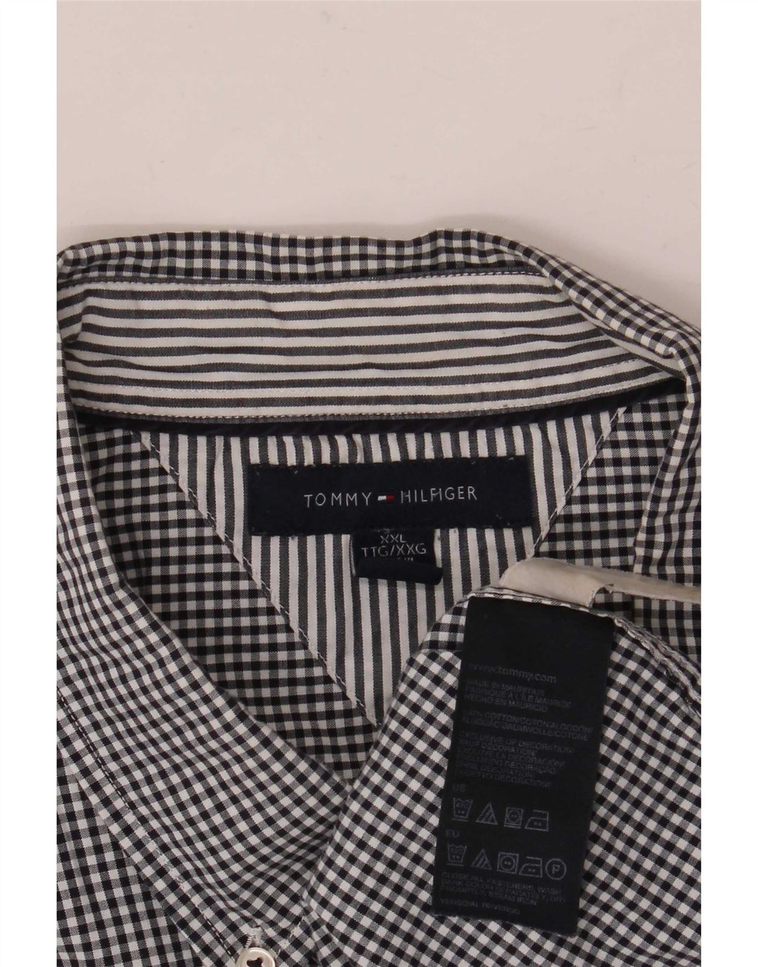 Tommy Hilfiger Herrenhemd 2XL schwarz kariert Baumwolle