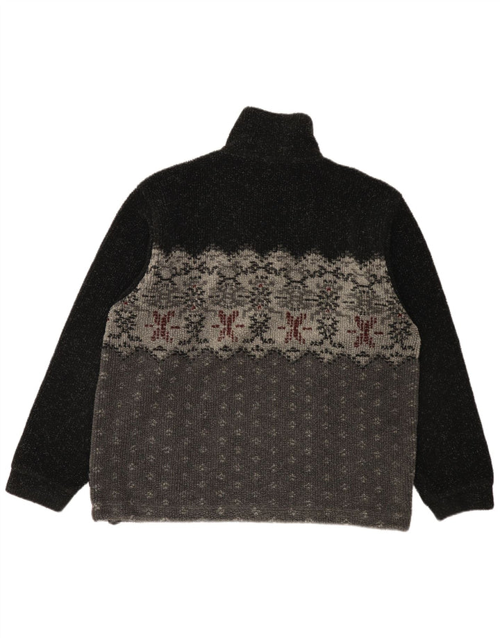 Colmar Herren-Fleecepullover mit Reißverschluss am Hals, mittelgroß, Schwarz, Fair Isle