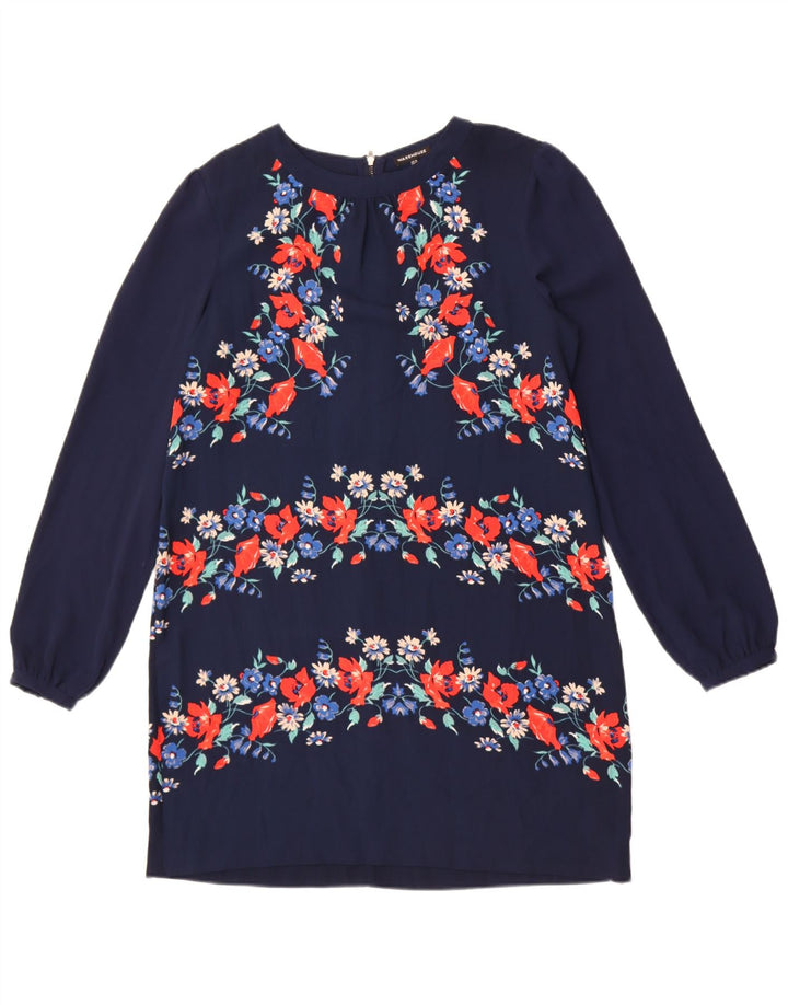 Langärmliges Etuikleid für Damen von Warehouse, UK-Größe 44, mittleres Marineblau mit Blumenmuster
