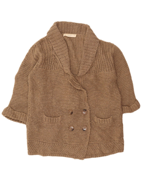 Langer, übergroßer Strickjackenpullover für Damen von Zara, UK 14, mittelbraunes Acryl