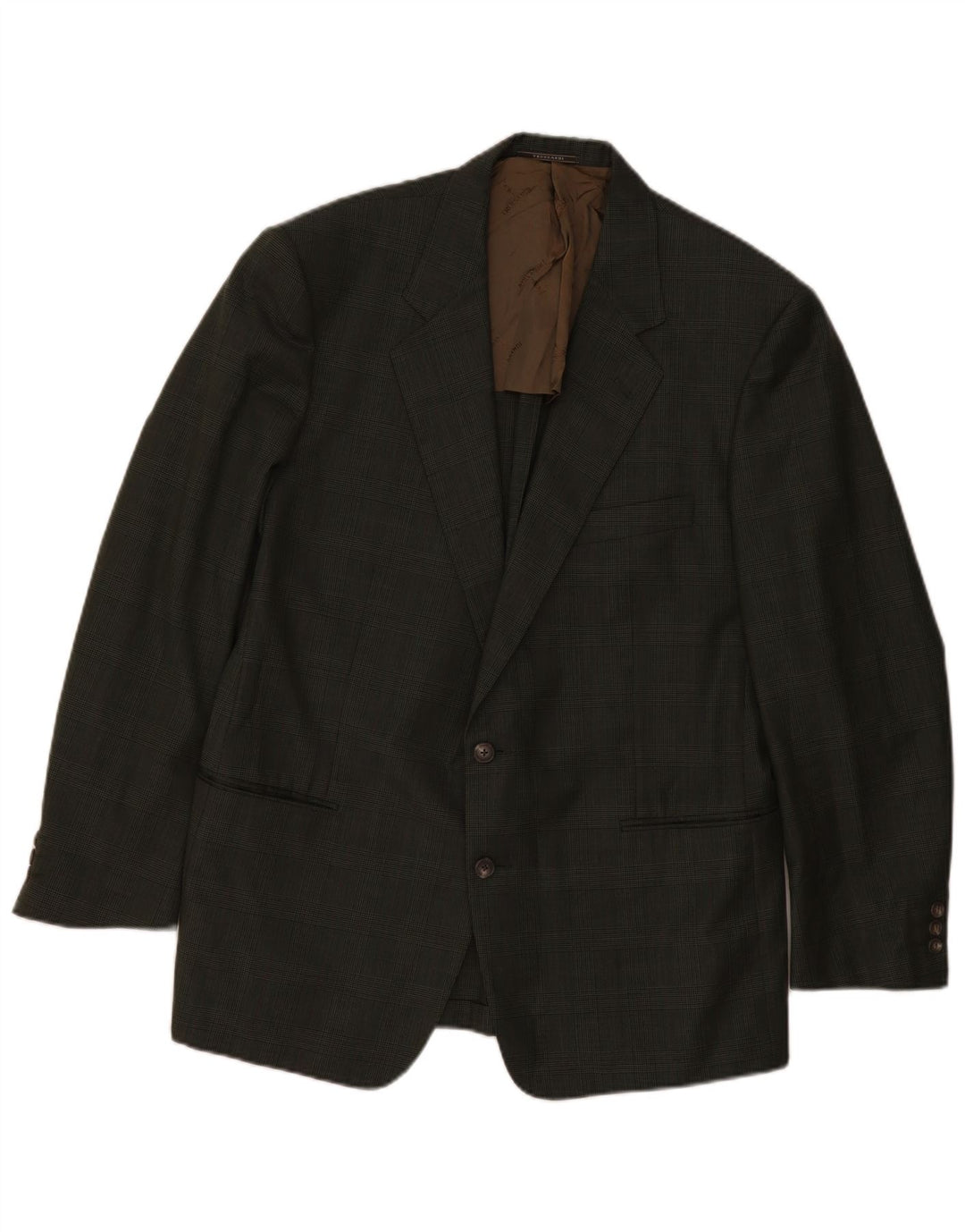 TRUSSARDI Herren 2-Knopf-Blazerjacke IT 54 2XL Khaki karierte Wolle