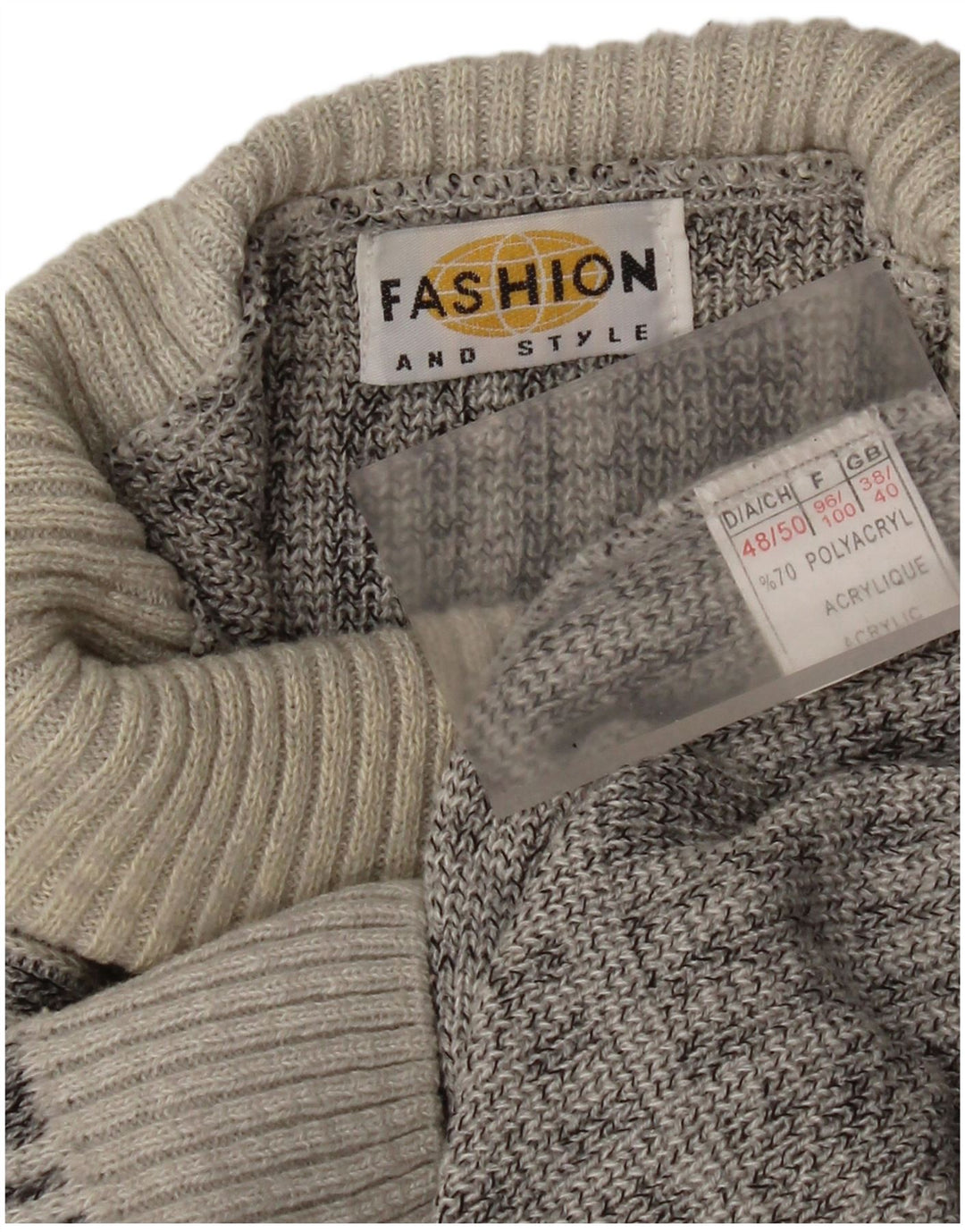 Vintage Herren Rollkragenpullover Pullover UK 38/40 Mittelgrau kariertes Acryl