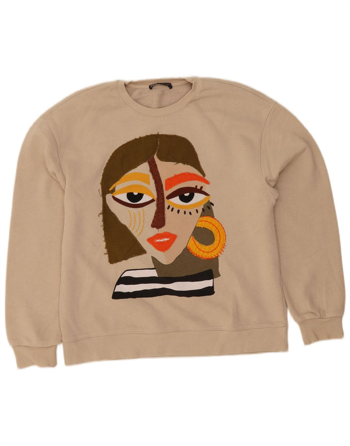 Zara Damen Grafik-Sweatshirt-Pullover UK 10 Small Beige