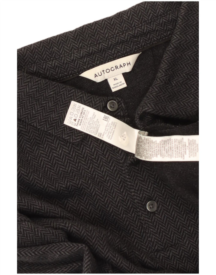 Marks & Spencer Herren Autograph Pullover Shirt XL Schwarz Fischgrätenmuster Baumwolle