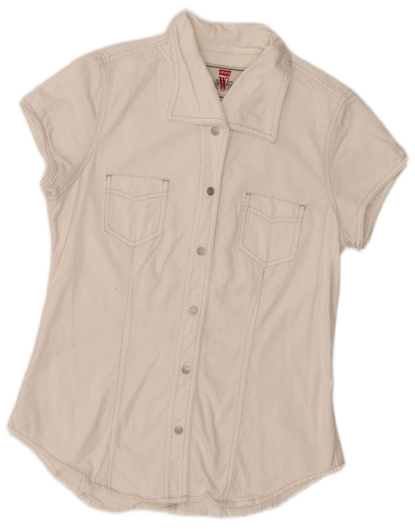 Levi's Damen Kurzarm-Jeanshemd UK 12 Mittelweiße Baumwolle