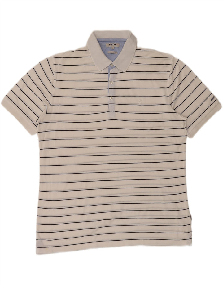 Geox Respira Herren-Poloshirt mit normaler Passform, groß, weiß gestreift