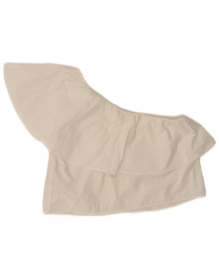 ZARA Womens Crop One Shoulder Top UK 6 XS White Cotton