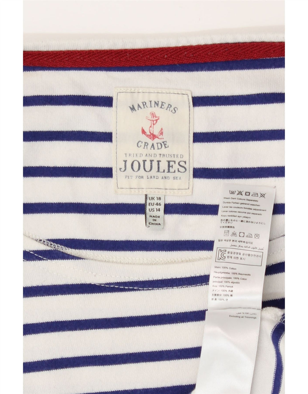 Joules Damen-Top, 3/4-Ärmel, UK 18, XL, weiß gestreift, Baumwolle
