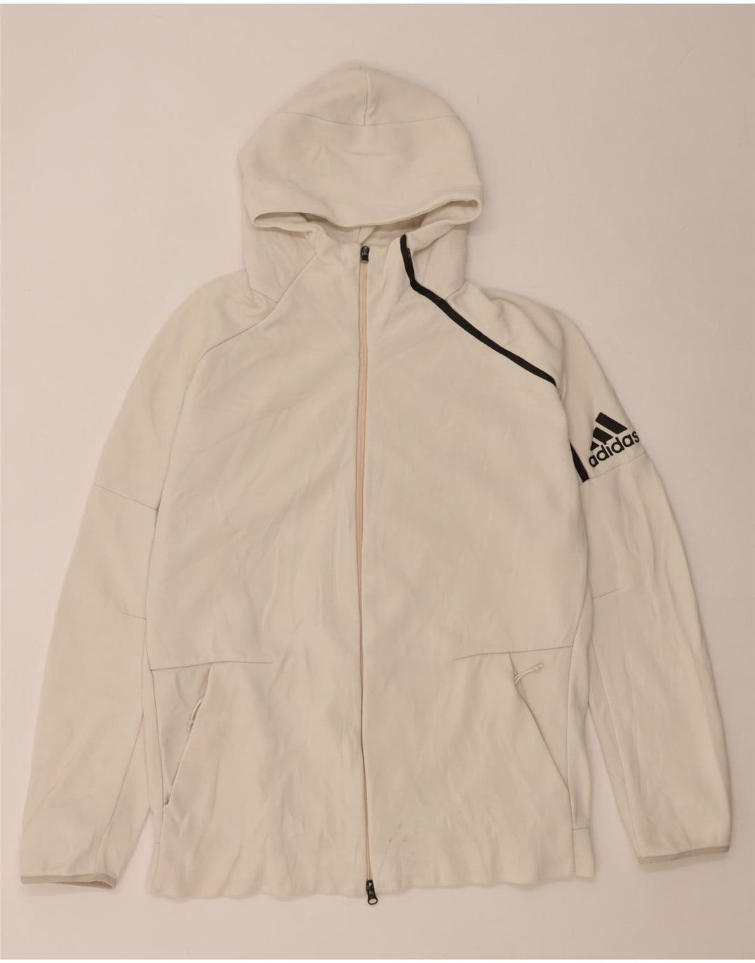 Adidas Herren Kapuzenpullover mit grafischem Reißverschluss, groß, gebrochenes Weiß