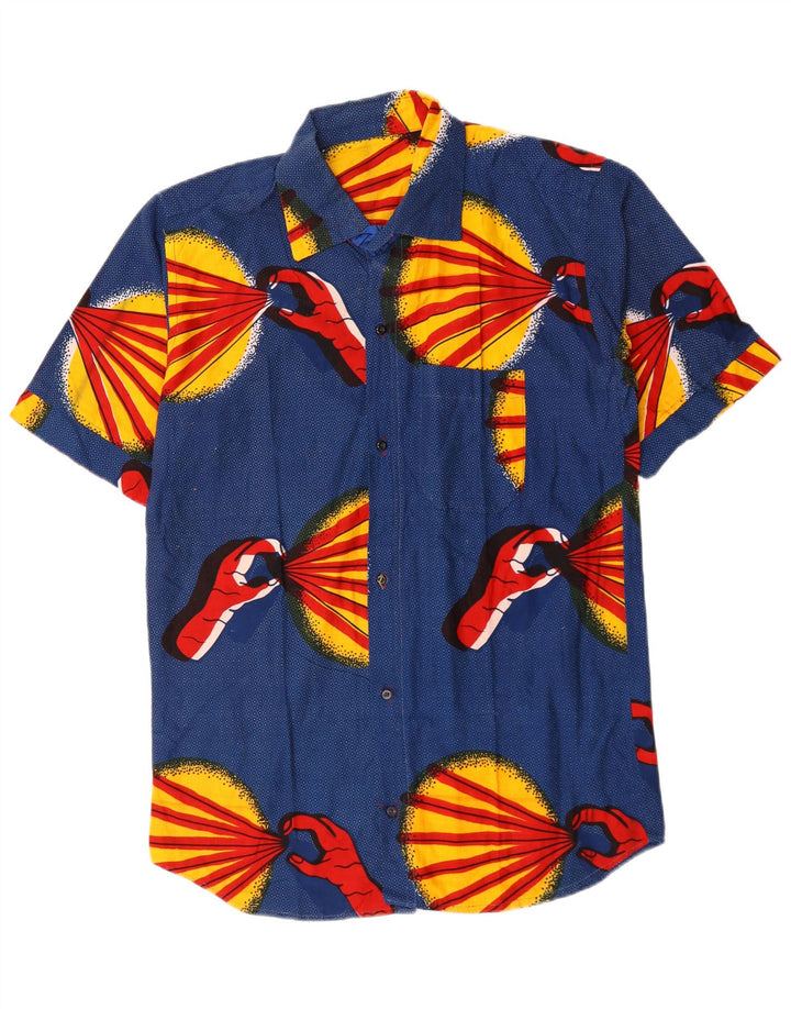 Vintage Herren Kurzarmhemd mit abstraktem Muster Mittelblau