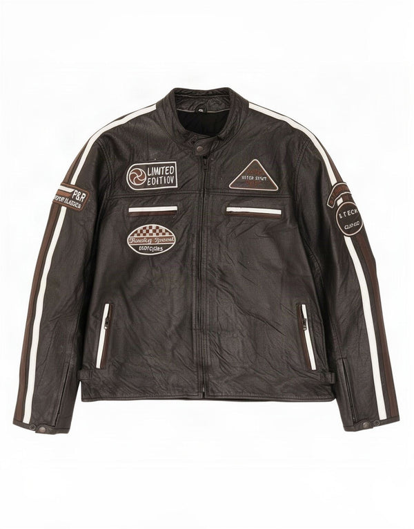 Vintage Herren Motorrad Graphic Racer Jacke UK 44 2XL Schwarz Colourblock