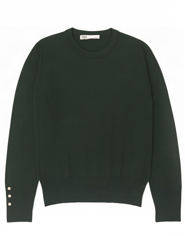 Zara Damen-Pullover mit Rundhalsausschnitt, UK 12, mittelgrüne Viskose