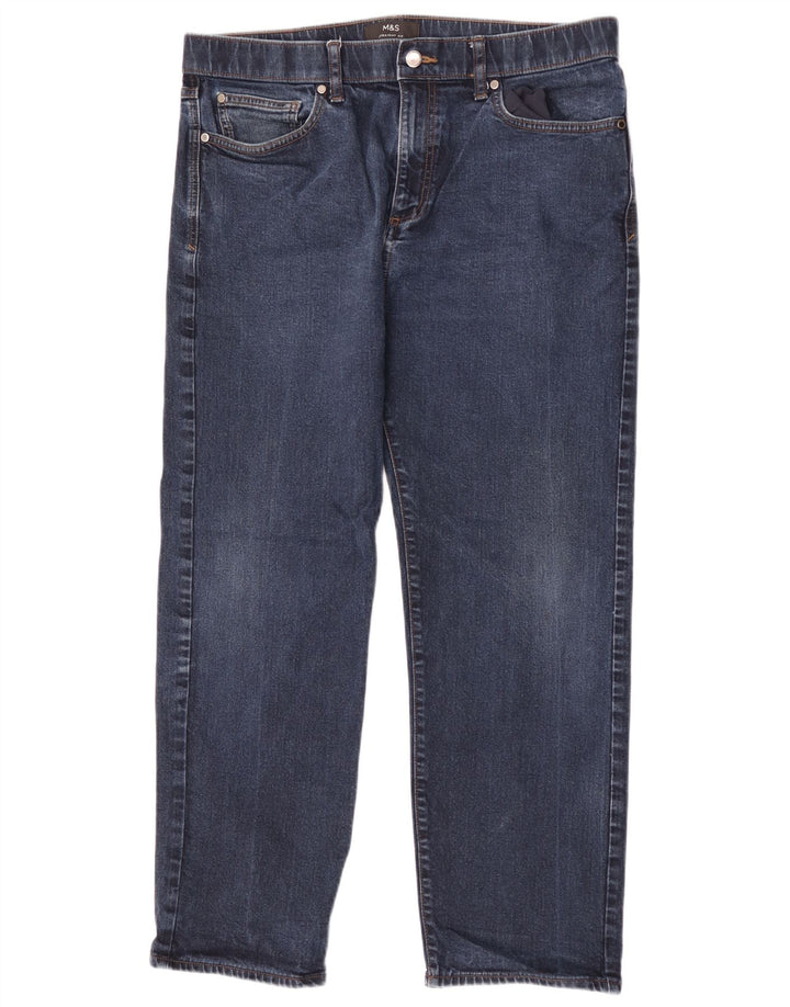 Marks & Spencer Herren Straight Jeans W36 L28 Marineblaue Baumwolle