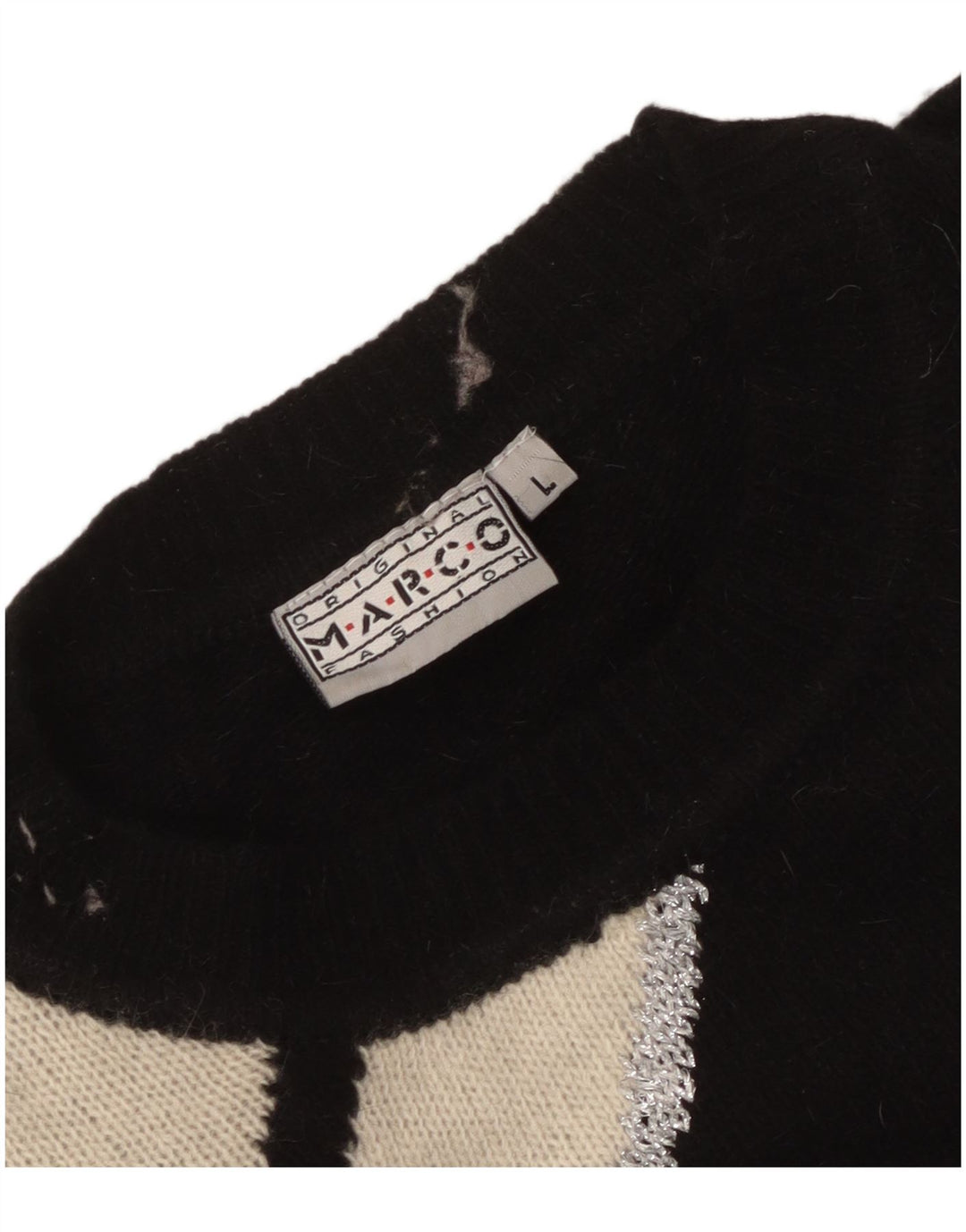 Vintage Damen Pulloverkleid UK 16 Große schwarze geometrische Lammwolle