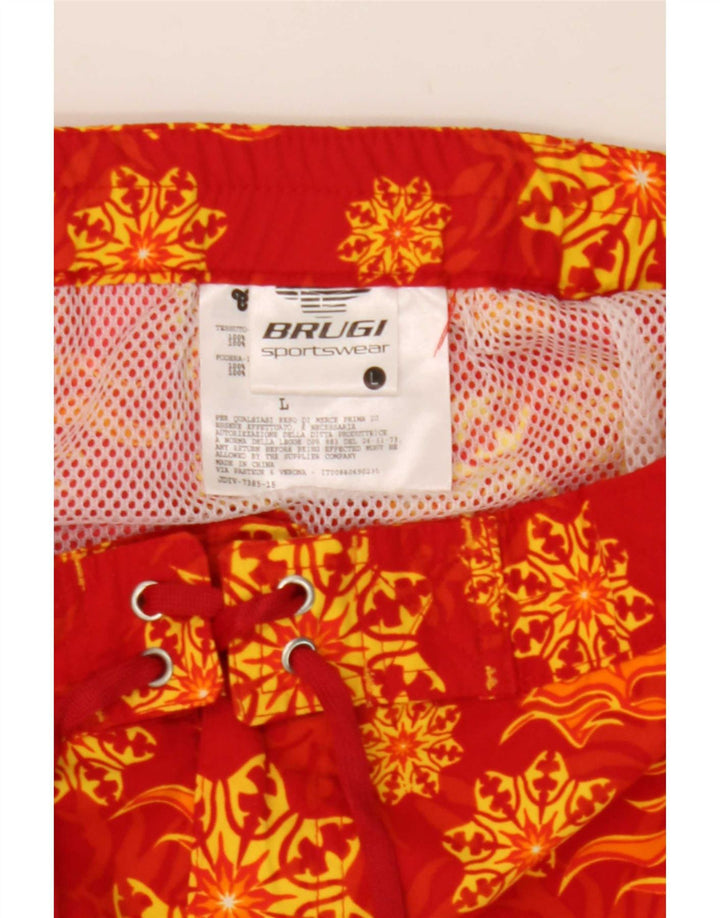 Brugi Herren-Badeshorts mit abstraktem Muster, großes rotes Nylon