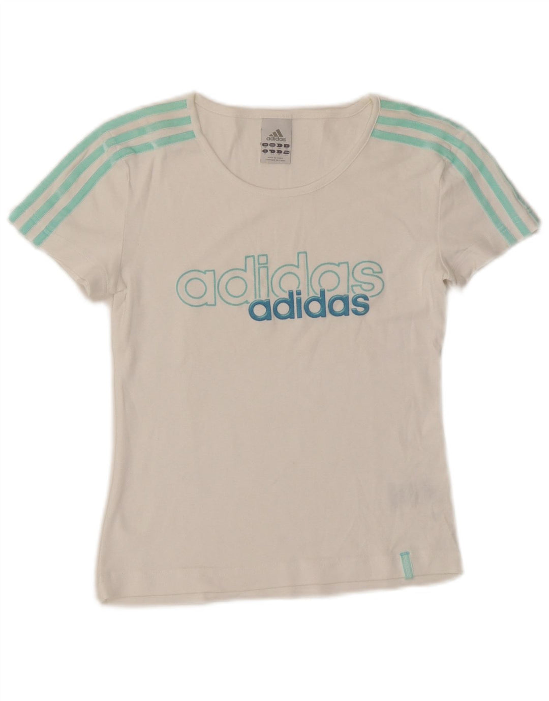 ADIDAS Damen Crop Graphic T-Shirt Top UK 10 Small Weiße Baumwolle