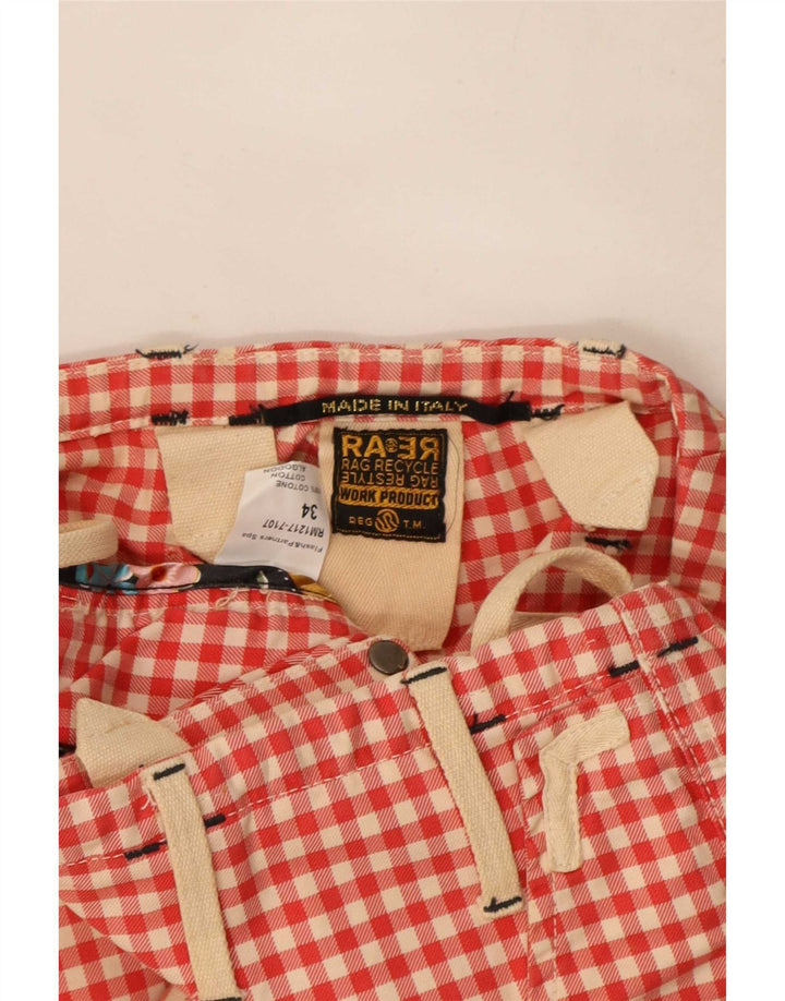Vintage Herren Cargo Shorts W34 Große rote Gingham-Baumwolle
