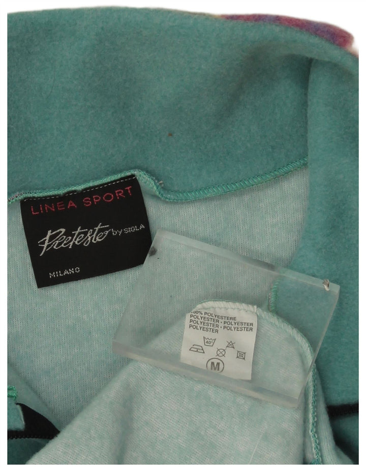 Vintage Herren-Fleecepullover mit Reißverschluss, mittelgrün, geometrisches Polyester