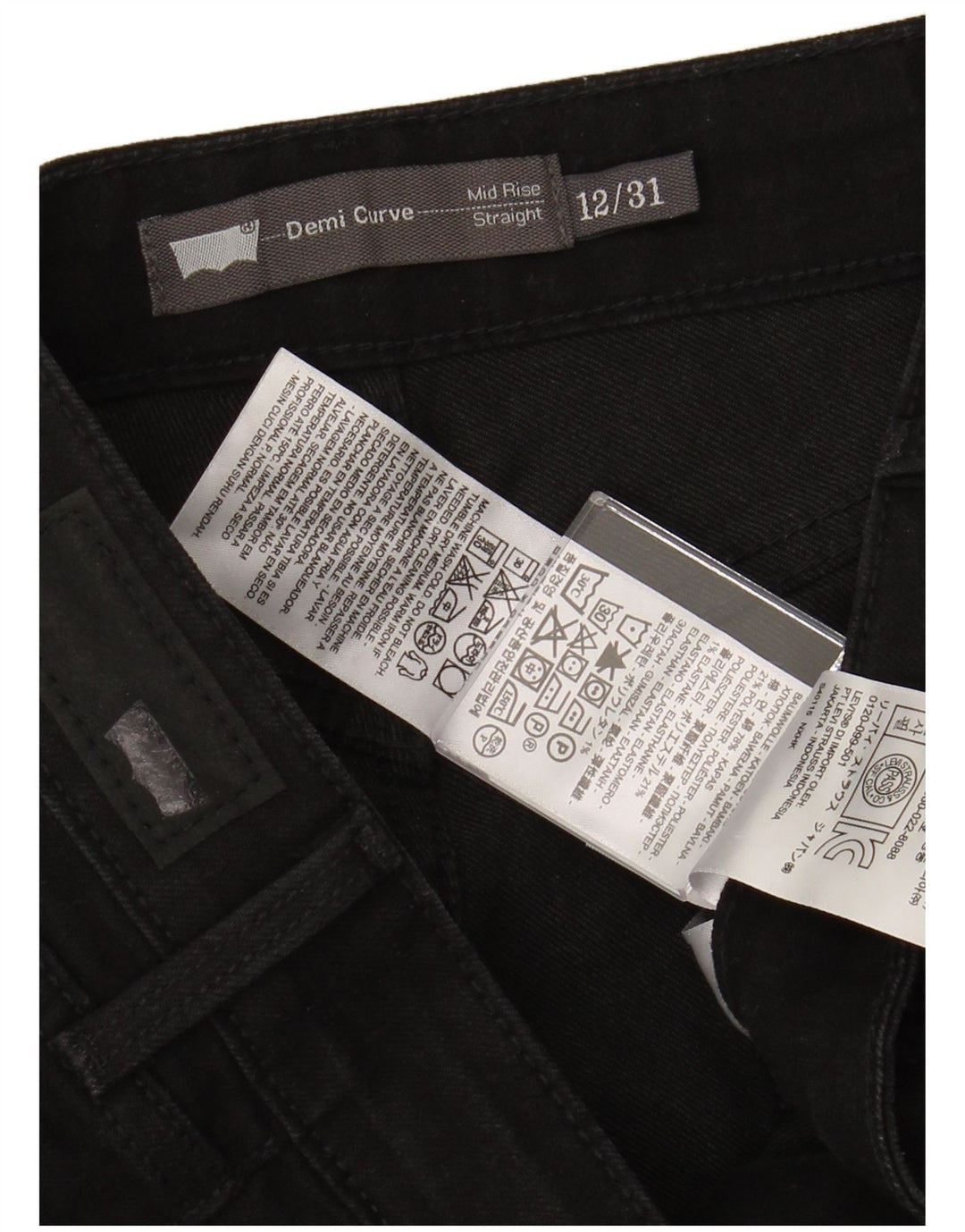 LEVI'S Damen Demi Curve Mid Rise Straight Jeans US 12 Large W32 L31 Schwarz