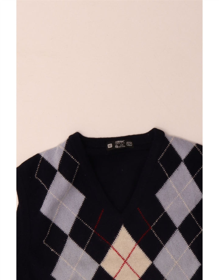 ST MICHAEL Herren Weste Tank Top IT 52/54 Large Marineblau Argyle/Diamant