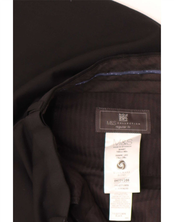 Marks & Spencer Herren-Anzughose in normaler Passform, W40, L29, schwarze Wolle