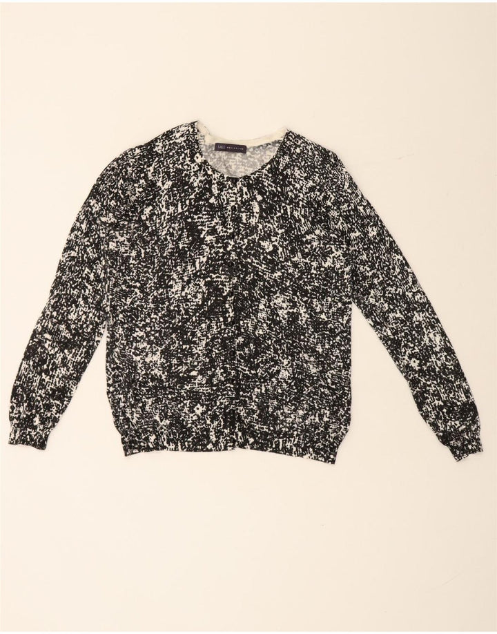 Marks & Spencer Damen-Strickjacke mit abstraktem Muster, Gr. 42, Größe L, Schwarz