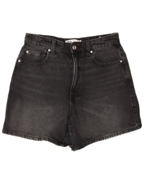 Zara Damen-Jeansshorts mit hoher Taille, EU 38, Größe S, W28, graue Baumwolle