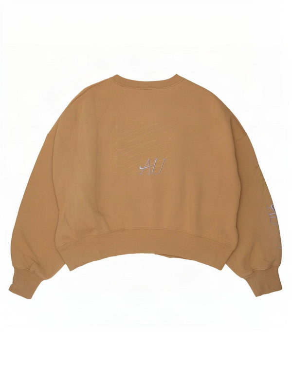 Nike Womens Oversized Crop Graphic Sweatshirt Pullover UK 6 XS Beige Baumwolle