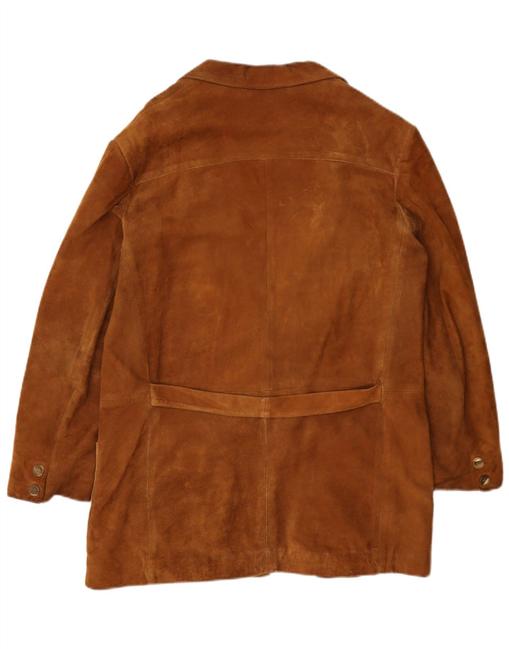 Vintage Damen 2-Knopf-Wildleder-Blazerjacke UK 14 Mittelbraun