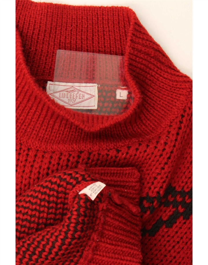 Lindbergh Herren-Pullover mit Rollkragen, groß, aus roter, geometrischer Wolle