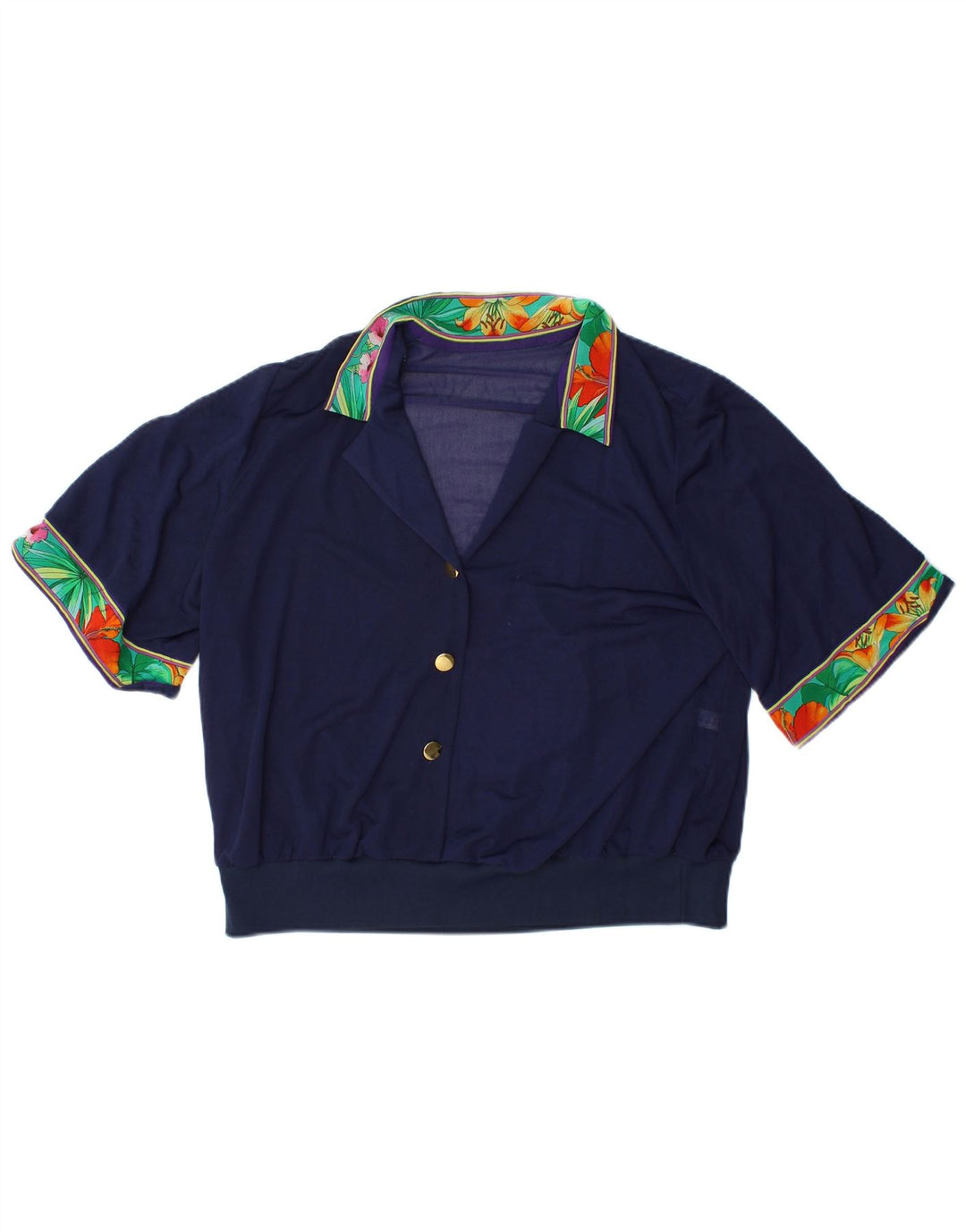 VINTAGE Damen Crop Bluse Top IT 48 XL Marineblau geblümt