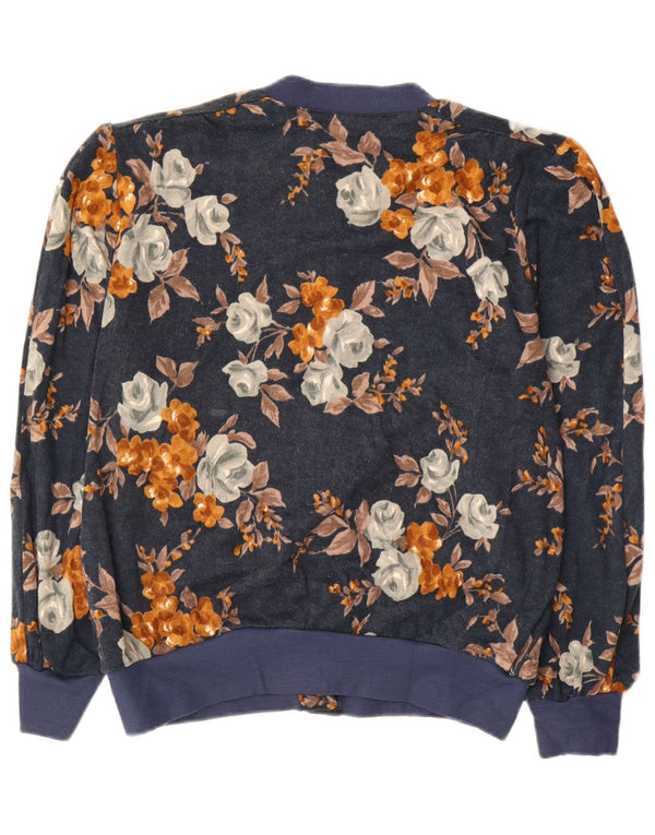 Vintage Womens Oversized Cardigan Sweater IT 50 XL Navy Blue Floral Acrylic