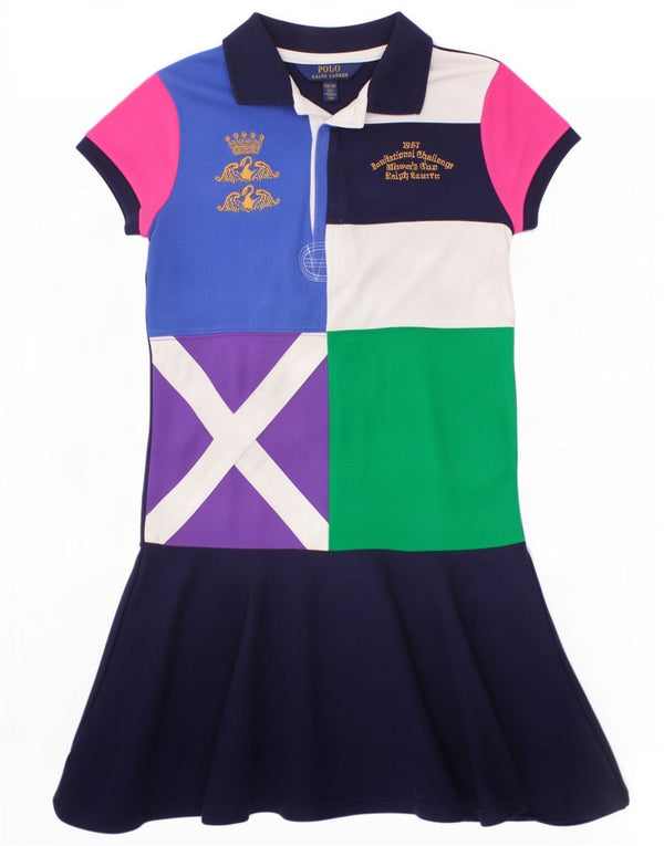 Polo Ralph Lauren Mädchen-Polokleid, 8–9 Jahre, mittleres Marineblau, Farbblock