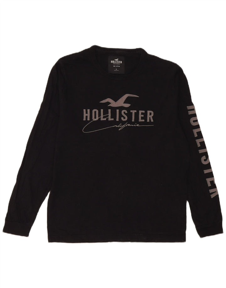 Hollister Herren-Grafik-Oberteil, langärmelig, groß, schwarze Baumwolle