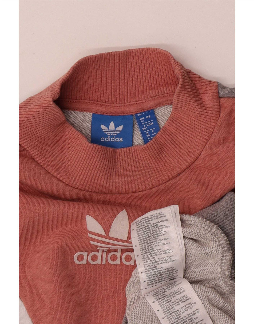 Adidas Damen Sweatshirt Pullover UK 12 Mittelgraue Colourblock-Baumwolle