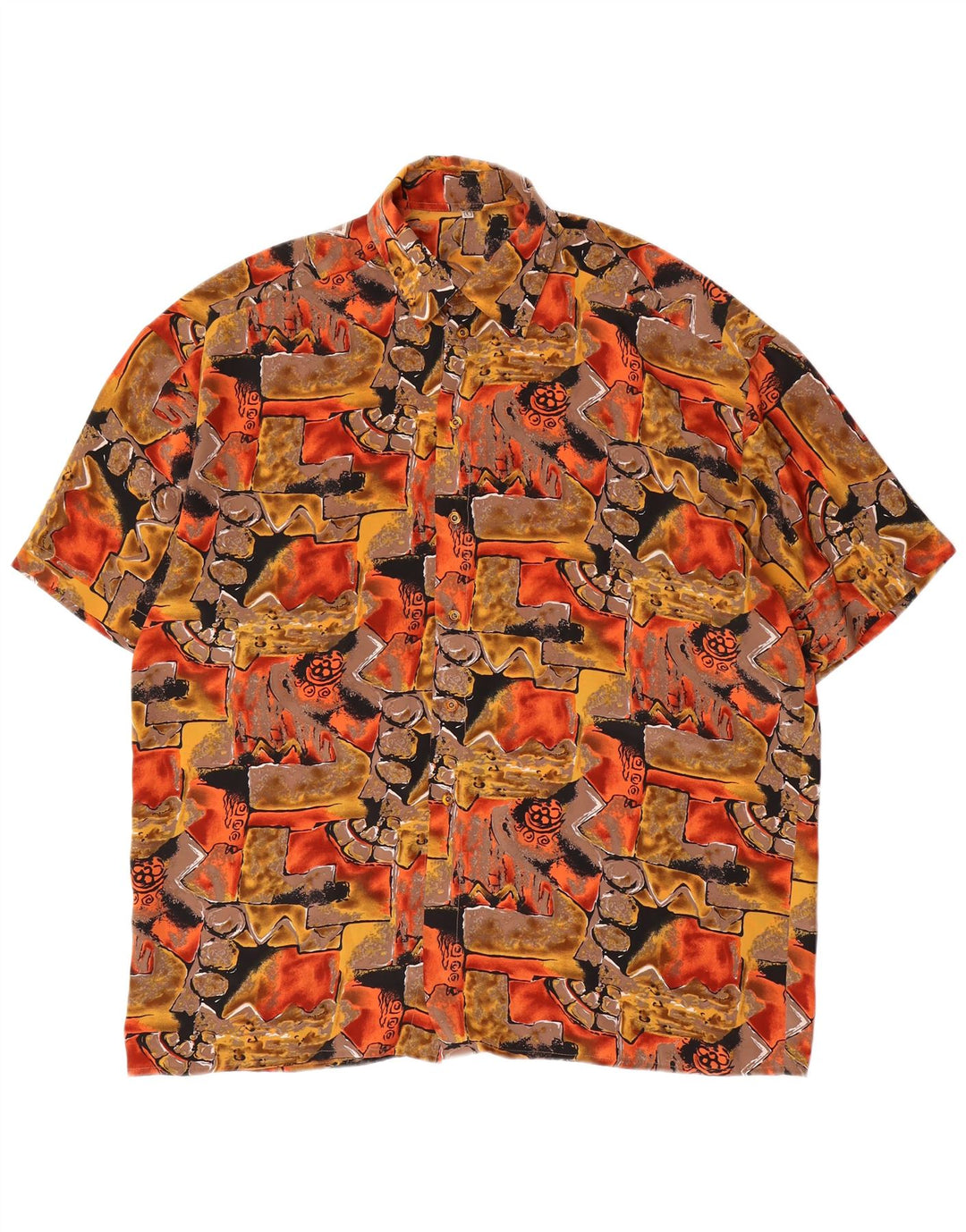 Vintage Herren-Kurzarmshirt mit abstraktem Muster, groß, mehrfarbig
