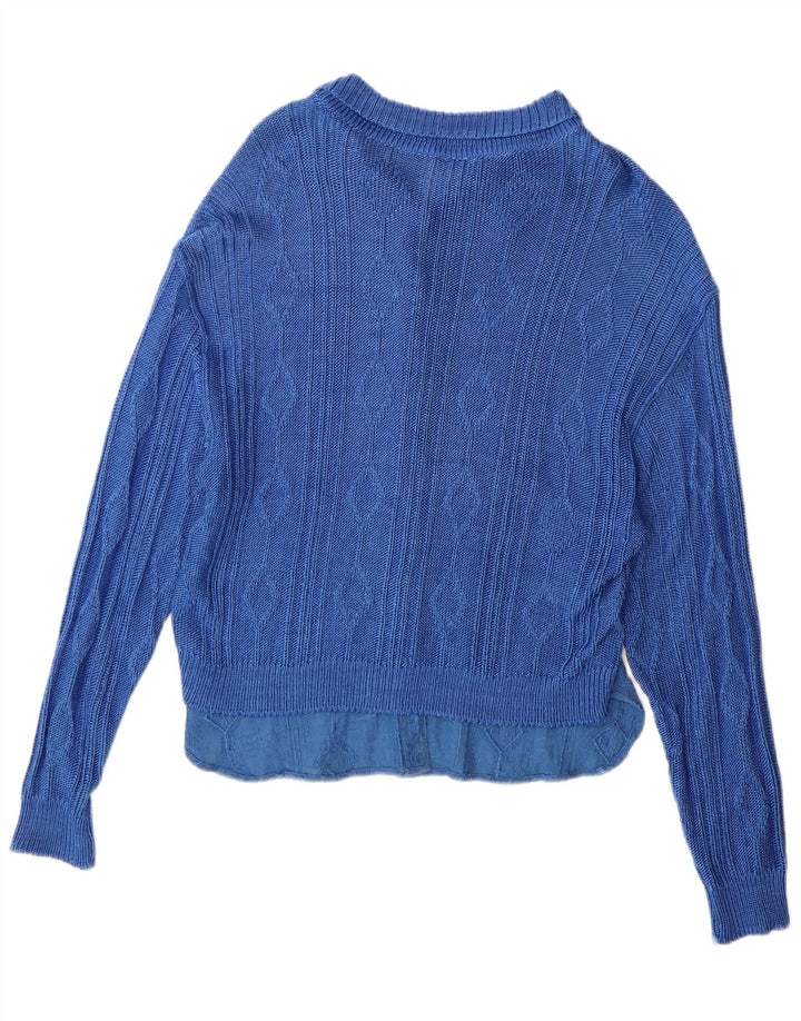 Vintage Damen Cardigan Pullover IT 44 Mittelblaue geometrische Viskose