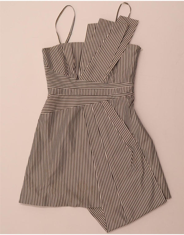 KAREN MILLEN Damen Asymmetrisches A-Linien-Kleid UK 12 Medium Schwarz gestreift