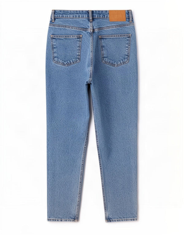 Zara Damen High Waist Tapered Jeans EU 40 Medium W30 L27 Blaue Baumwolle