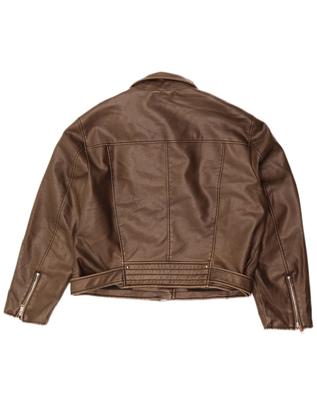 Zara Damen-Bikerjacke aus Kunstleder, UK 20 2XL, braunes Polyurethan