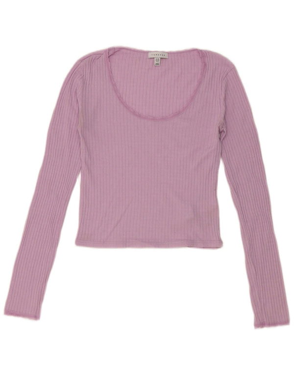 Topshop Damen Crop Top Langarm UK 10 Small Rosa Baumwolle