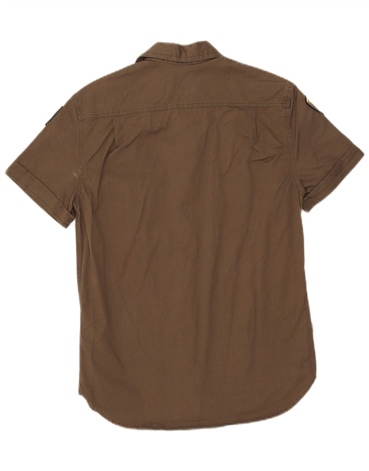 Blauer Herren-Kurzarmshirt mit Grafik, Größe S, Khaki, Baumwolle