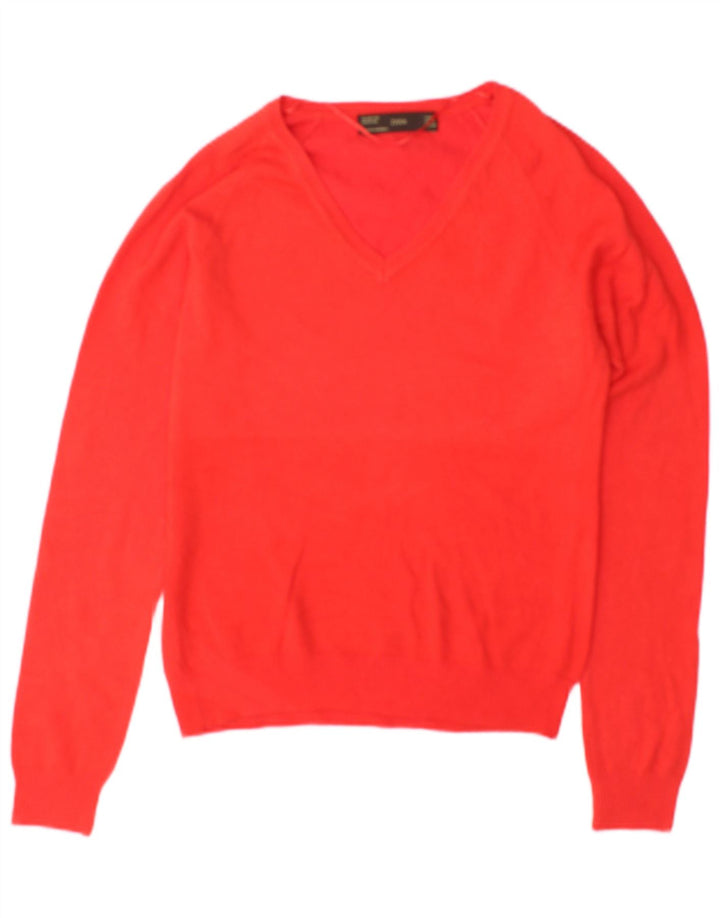 Zara Damen-Pullover mit V-Ausschnitt, UK 12, mittelrote Baumwolle