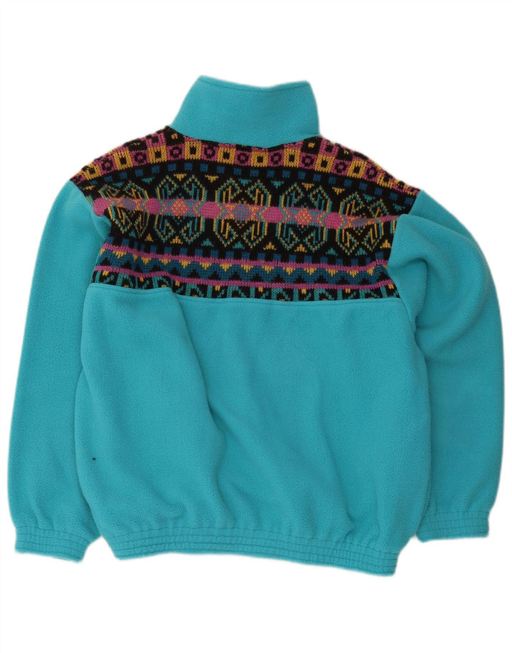 Vintage Herren-Fleecepullover mit Reißverschluss, mittelblau, geometrisch