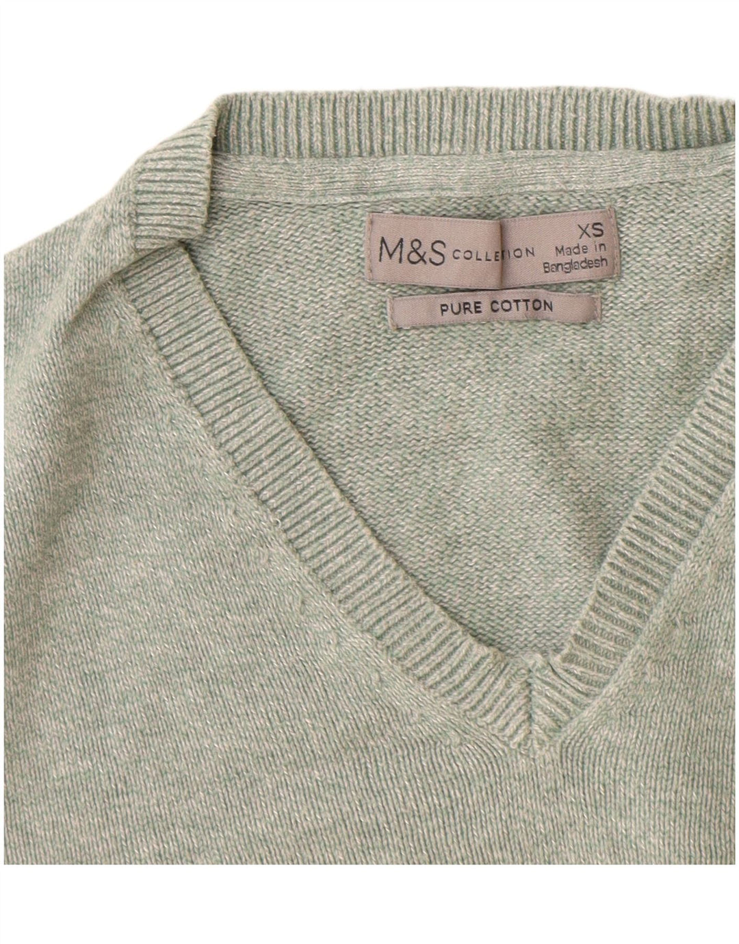 Marks & Spencer Herren-Pullover mit V-Ausschnitt, XS, grüne Baumwolle