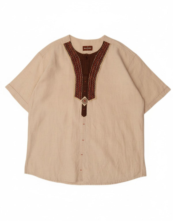 VINTAGE Herren Kurzarm-Pulloverhemd XL Beige Farbblock