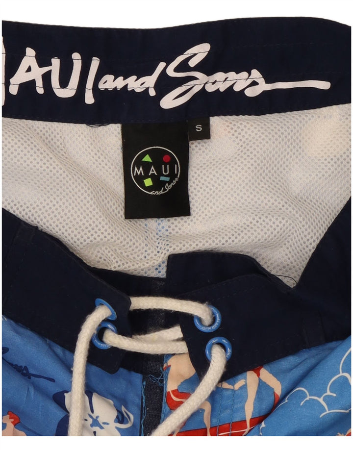 Maui and Sons Herren-Badeshorts mit Grafik, klein, blau, Blumenmuster, Polyester