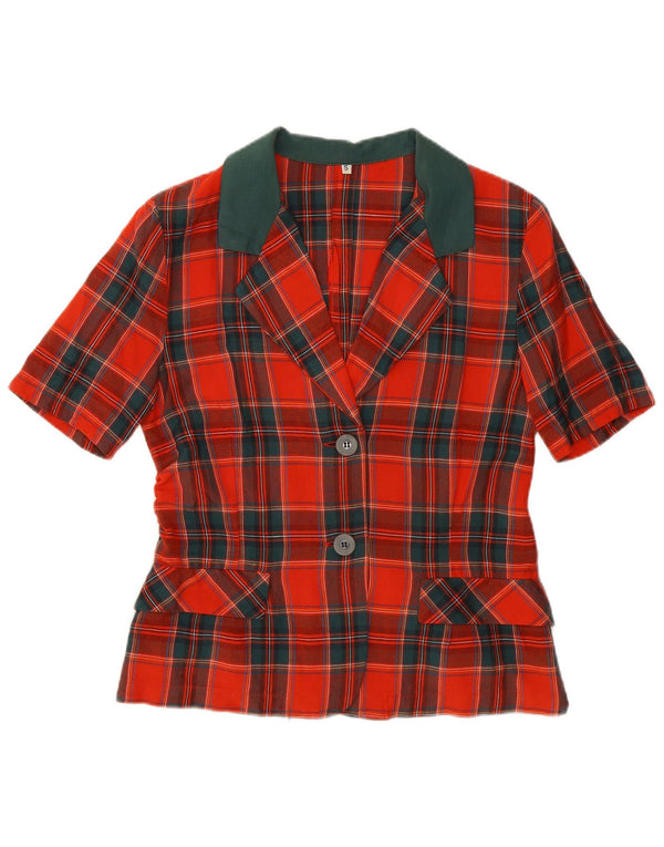Vintage Damen Kurzärmelige 2-Knopf-Blazerjacke UK 10 Small Red Check