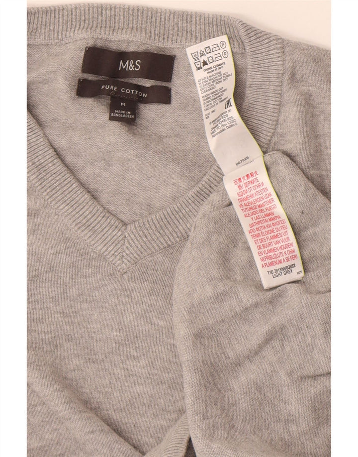 Marks & Spencer Herren-Pullover mit V-Ausschnitt aus mittelgrau gefleckter Baumwolle