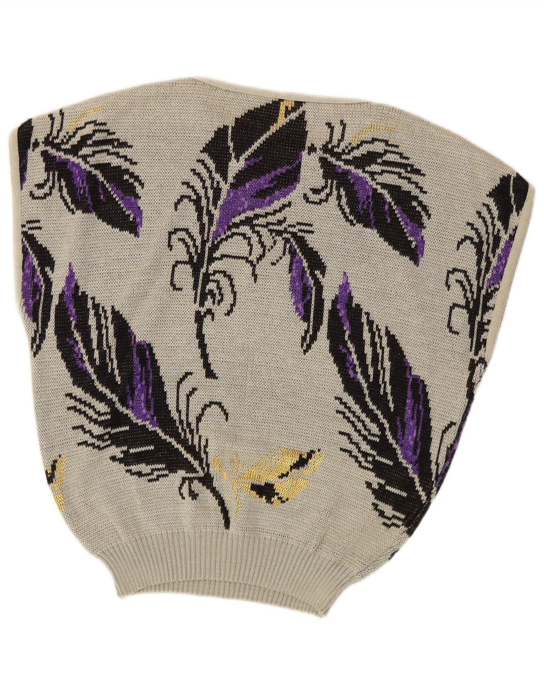 VINTAGE Ärmelloser Damen-Pullover mit U-Boot-Ausschnitt, Gr. 14, groß, grau geblümt